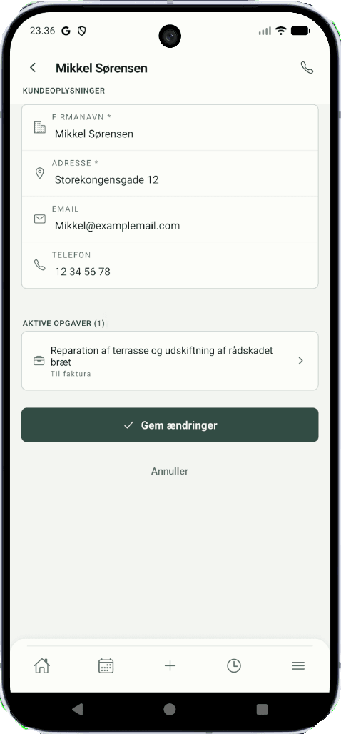 Svendetid kundeoversigt – mobilvisning